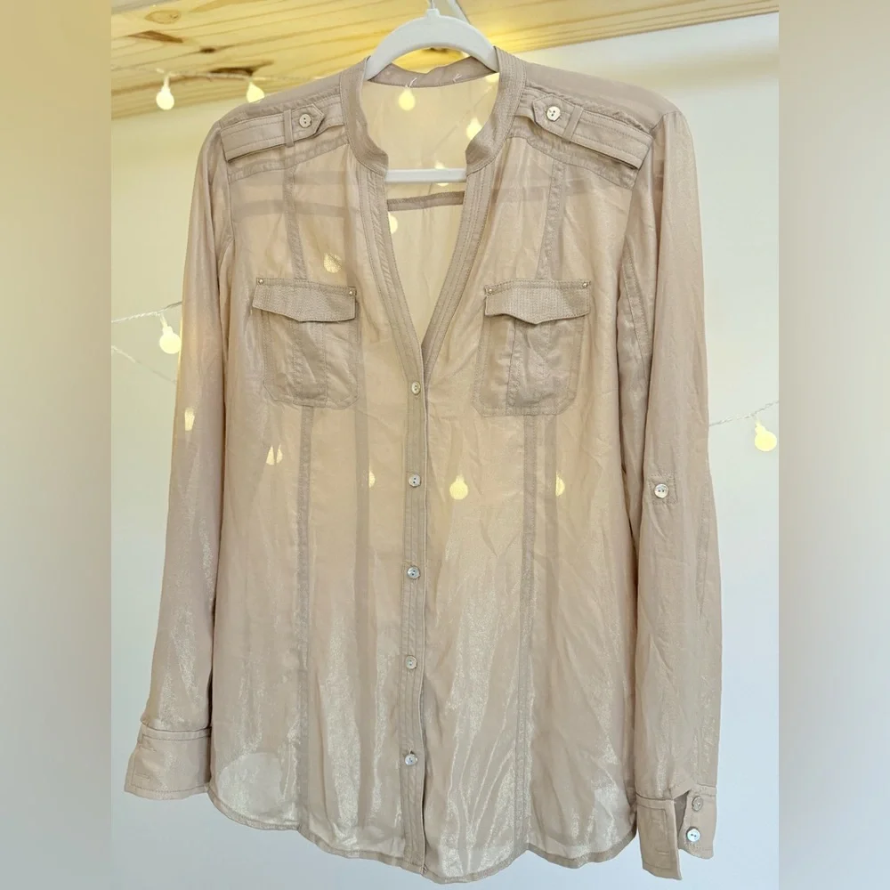 🌾 Michael‎ Kors Sheer Metallic Gold Blouse